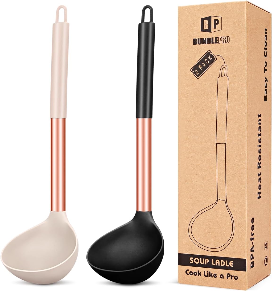Silicone Ladle Spoon Kitchen Utensils, 2 Pack, Grey-Blue | Non Stick, High Heat Resistant, BPA Free, Ideal for Cooking, Stirring,Serving Soups