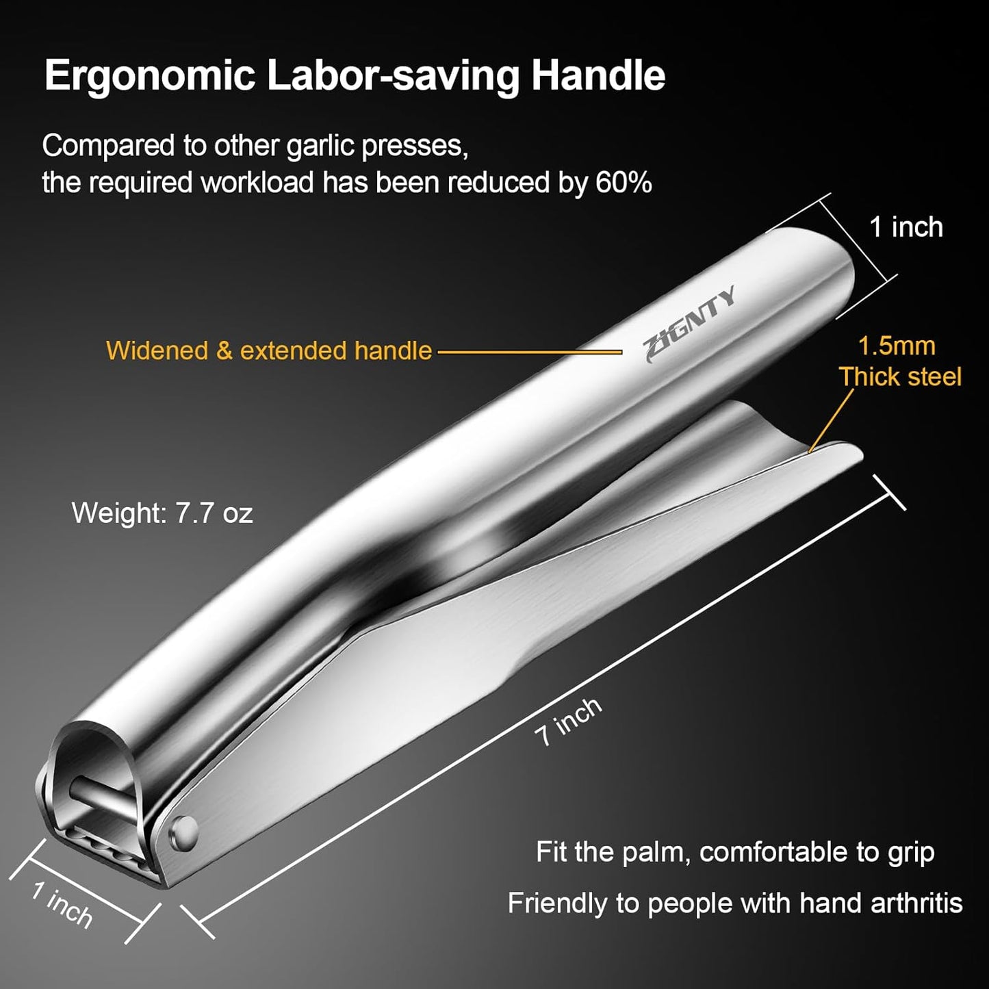 Garlic Press Stainless Steel, Premium Garlic Mincer No Need to Peel | Garlic Ginger Crusher & Masher, Easy Squeeze, Large Trough, Ergonomic Handle, Rust Proof, Dishwasher Safe, 5 Years Warranty