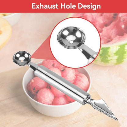 Stainless Steel Melon Baller Scoop, Fruit Carving Knife Melon Baller Watermelon Cantaloupe Scooper(Ball End + Knife End)
