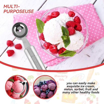 Stainless Steel Melon Baller Scoop, Fruit Carving Knife Melon Baller Watermelon Cantaloupe Scooper(Ball End + Knife End)