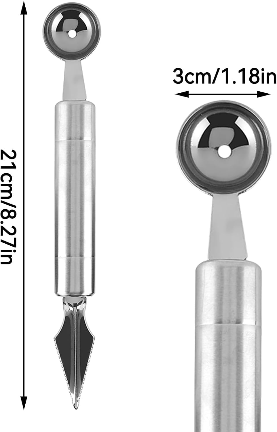 Stainless Steel Melon Baller Scoop, Fruit Carving Knife Melon Baller Watermelon Cantaloupe Scooper(Ball End + Knife End)