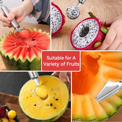 Stainless Steel Melon Baller Scoop, Fruit Carving Knife Melon Baller Watermelon Cantaloupe Scooper(Ball End + Knife End)