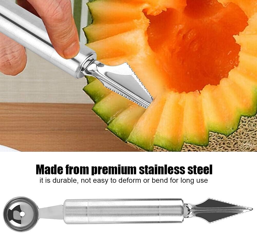 Stainless Steel Melon Baller Scoop, Fruit Carving Knife Melon Baller Watermelon Cantaloupe Scooper(Ball End + Knife End)