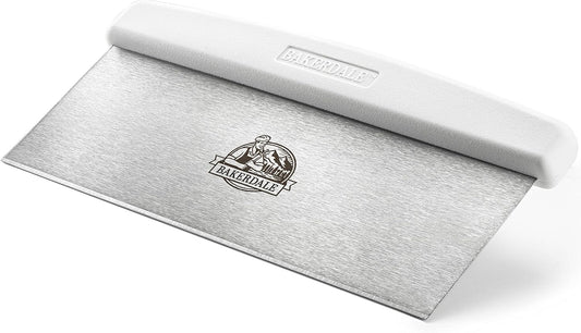 Large Bench, Dough, Cake Scraper, Icing Smoother Spreader, 10-inch Long Stainless Steel Blade, with White Polypropylene Handle