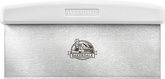 Large Bench, Dough, Cake Scraper, Icing Smoother Spreader, 10-inch Long Stainless Steel Blade, with White Polypropylene Handle