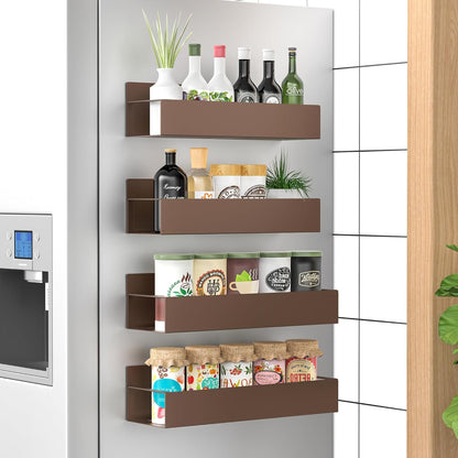 Metal 4 Pack Magnetic Spice Storage Rack Organizer for Refrigerator and Oven, Black Fridge Organizers and Storage, Metal