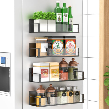 Metal 4 Pack Magnetic Spice Storage Rack Organizer for Refrigerator and Oven, Black Fridge Organizers and Storage, Metal