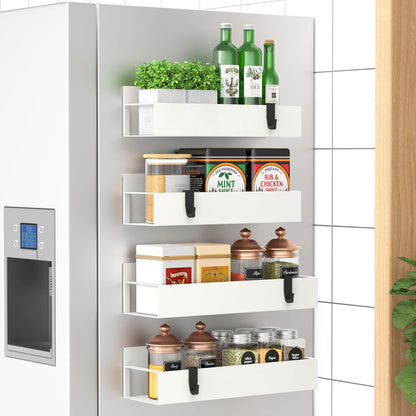 Metal 4 Pack Magnetic Spice Storage Rack Organizer for Refrigerator and Oven, Black Fridge Organizers and Storage, Metal