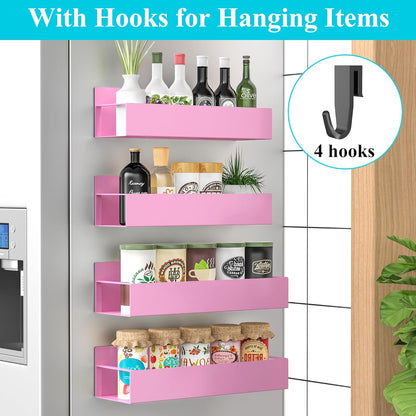 Metal 4 Pack Magnetic Spice Storage Rack Organizer for Refrigerator and Oven, Black Fridge Organizers and Storage, Metal