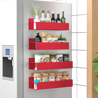Metal 4 Pack Magnetic Spice Storage Rack Organizer for Refrigerator and Oven, Black Fridge Organizers and Storage, Metal
