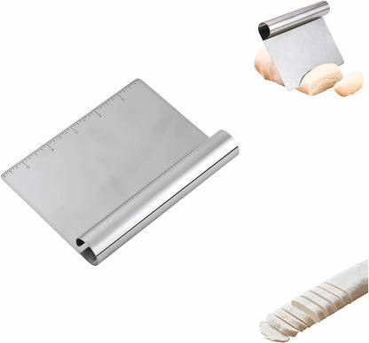 5.9" Professional Stainless Steel Dough Scraper and Bench Knife with Measurement Scale, Multi-Purpose Pastry Cutter for Baking, Pizza, Grill, Dough, Vegetables