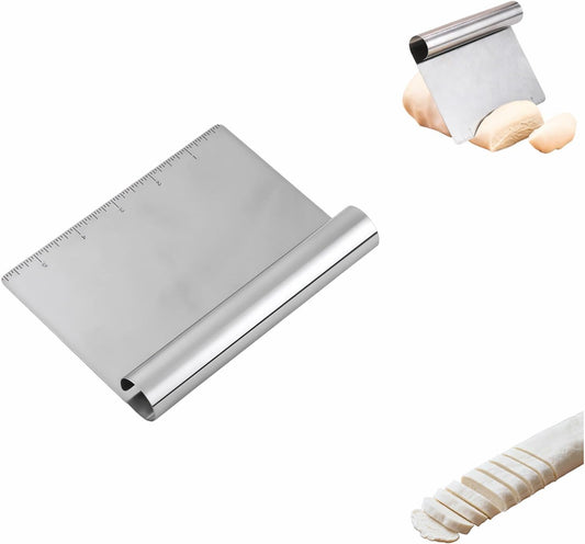 5.9" Professional Stainless Steel Dough Scraper and Bench Knife with Measurement Scale, Multi-Purpose Pastry Cutter for Baking, Pizza, Grill, Dough, Vegetables