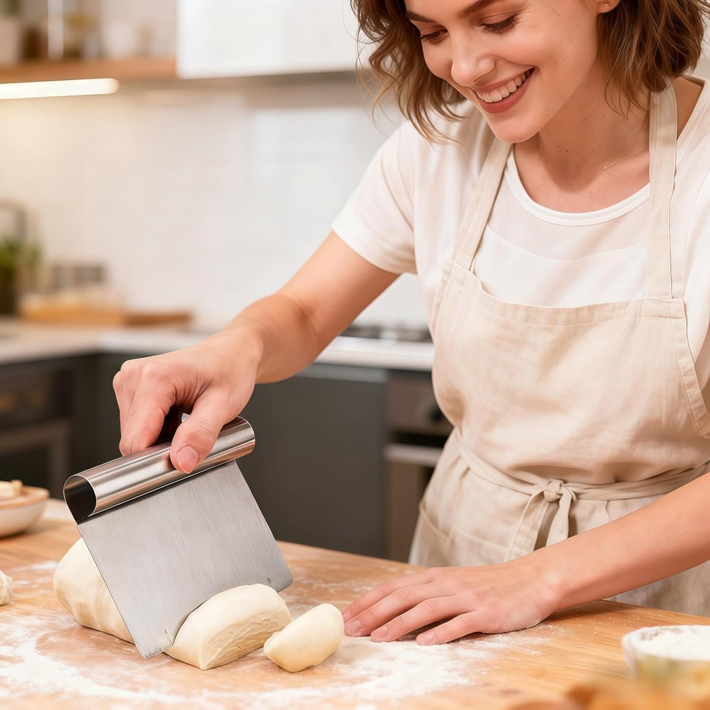 5.9" Professional Stainless Steel Dough Scraper and Bench Knife with Measurement Scale, Multi-Purpose Pastry Cutter for Baking, Pizza, Grill, Dough, Vegetables