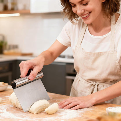 5.9" Professional Stainless Steel Dough Scraper and Bench Knife with Measurement Scale, Multi-Purpose Pastry Cutter for Baking, Pizza, Grill, Dough, Vegetables