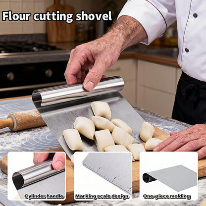 5.9" Professional Stainless Steel Dough Scraper and Bench Knife with Measurement Scale, Multi-Purpose Pastry Cutter for Baking, Pizza, Grill, Dough, Vegetables