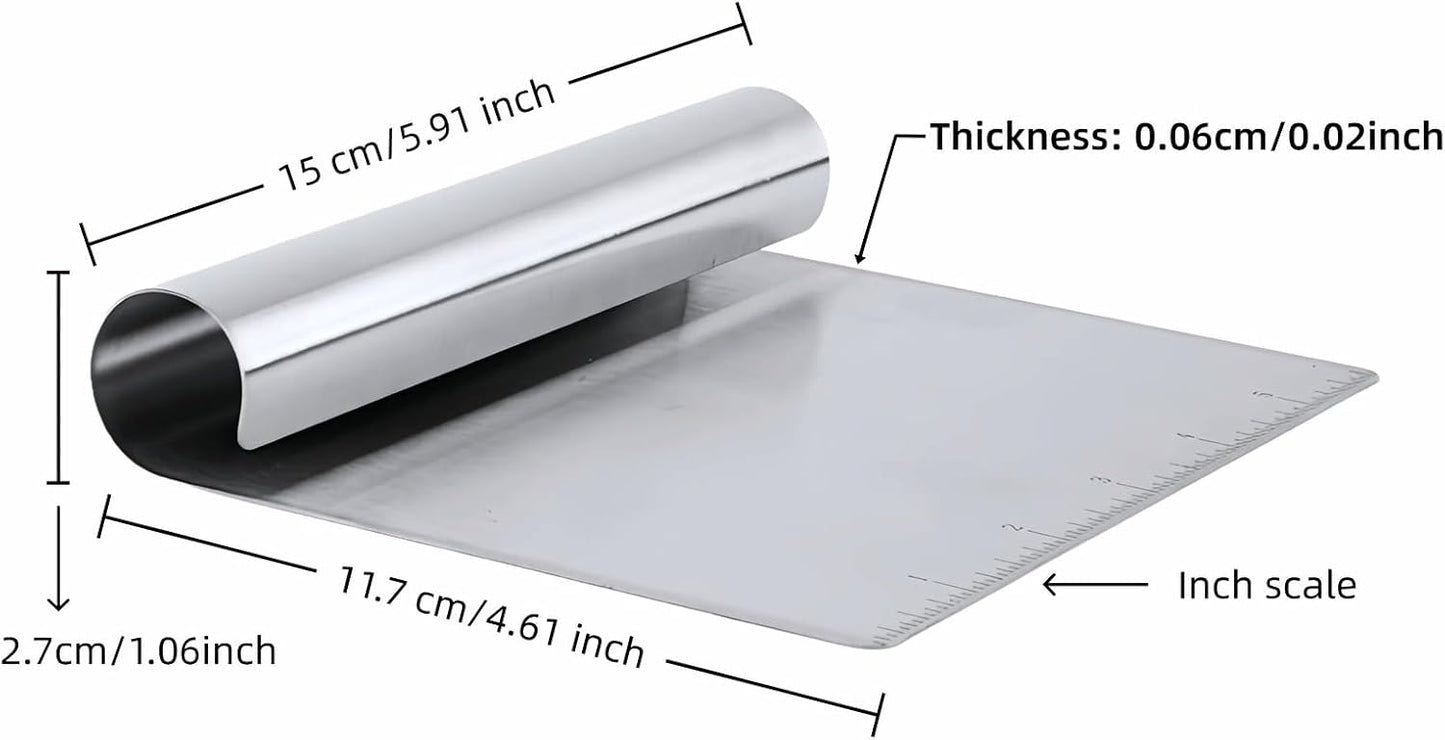 5.9" Professional Stainless Steel Dough Scraper and Bench Knife with Measurement Scale, Multi-Purpose Pastry Cutter for Baking, Pizza, Grill, Dough, Vegetables