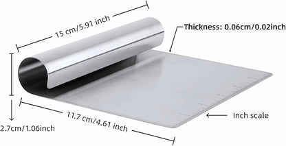 5.9" Professional Stainless Steel Dough Scraper and Bench Knife with Measurement Scale, Multi-Purpose Pastry Cutter for Baking, Pizza, Grill, Dough, Vegetables