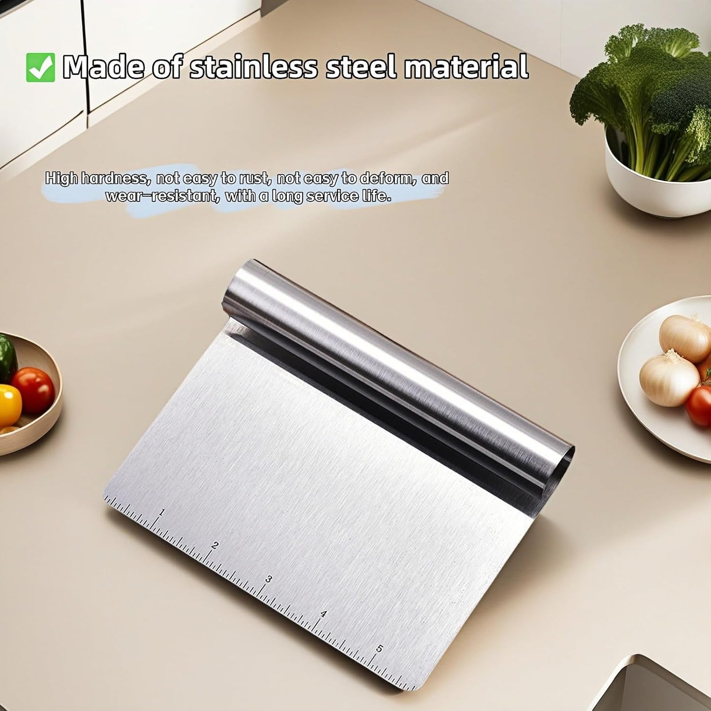 5.9" Professional Stainless Steel Dough Scraper and Bench Knife with Measurement Scale, Multi-Purpose Pastry Cutter for Baking, Pizza, Grill, Dough, Vegetables