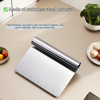5.9" Professional Stainless Steel Dough Scraper and Bench Knife with Measurement Scale, Multi-Purpose Pastry Cutter for Baking, Pizza, Grill, Dough, Vegetables