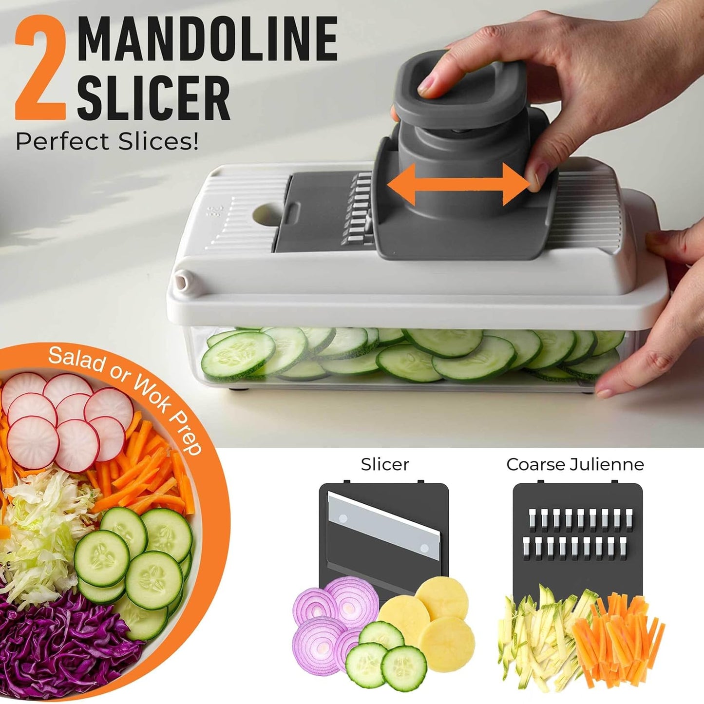 Vegetable Chopper Mandoline Slicer, Food Veggie Chopper | Cheese Grater, Onion Vegetable Cutter with Container, Dicer, Kitchen Gadgets & Essentials, White Sand/Grey