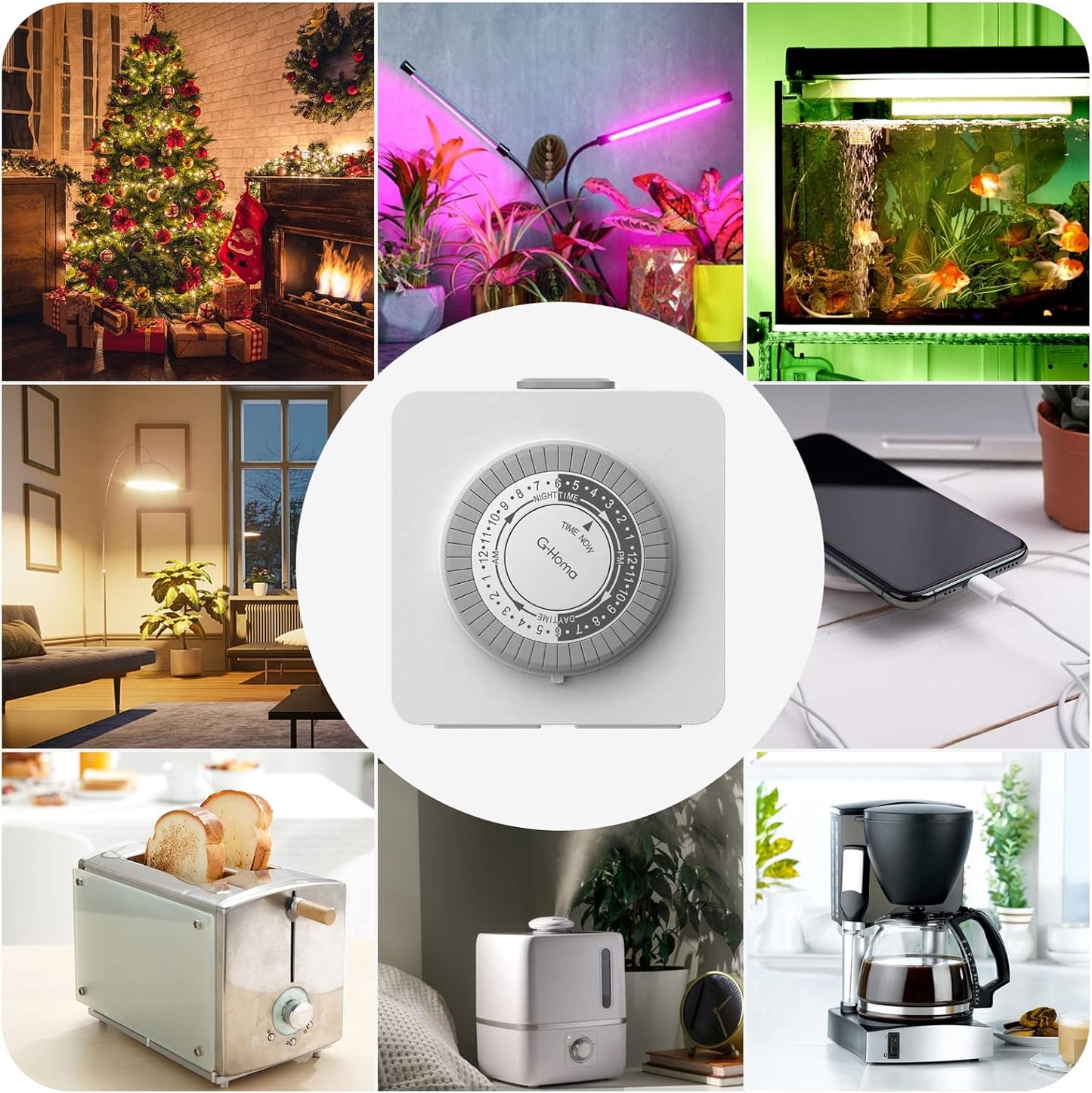 24-Hour Mechanical Timer Outlet with 2 Grounded Outlets - For Lamps, Holiday Lights