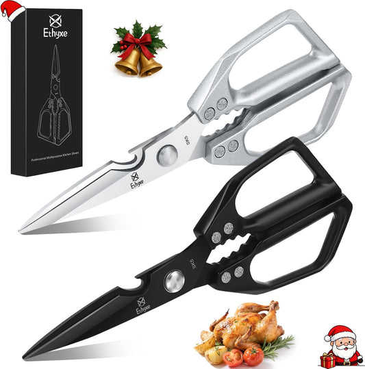 Kitchen Scissors Set - All Purpose Meat Cutting Shears | Heavy Duty Japanese Style, Dishwasher Safe, Sharp Food Scissors for Chicken Bones, Turkey, Fish & Vegetables