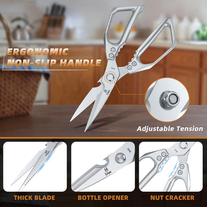Kitchen Scissors Set - All Purpose Meat Cutting Shears | Heavy Duty Japanese Style, Dishwasher Safe, Sharp Food Scissors for Chicken Bones, Turkey, Fish & Vegetables