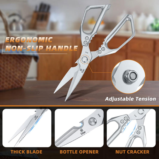 Kitchen Scissors Set - All Purpose Meat Cutting Shears | Heavy Duty Japanese Style, Dishwasher Safe, Sharp Food Scissors for Chicken Bones, Turkey, Fish & Vegetables