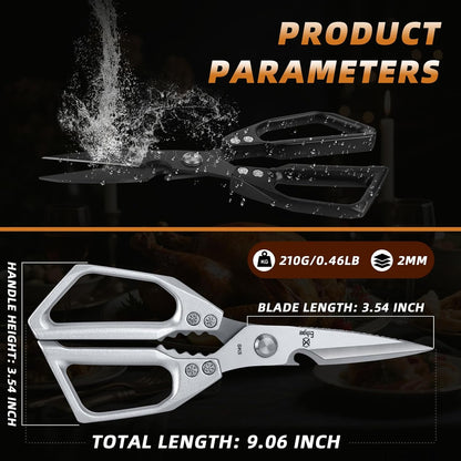Kitchen Scissors Set - All Purpose Meat Cutting Shears | Heavy Duty Japanese Style, Dishwasher Safe, Sharp Food Scissors for Chicken Bones, Turkey, Fish & Vegetables