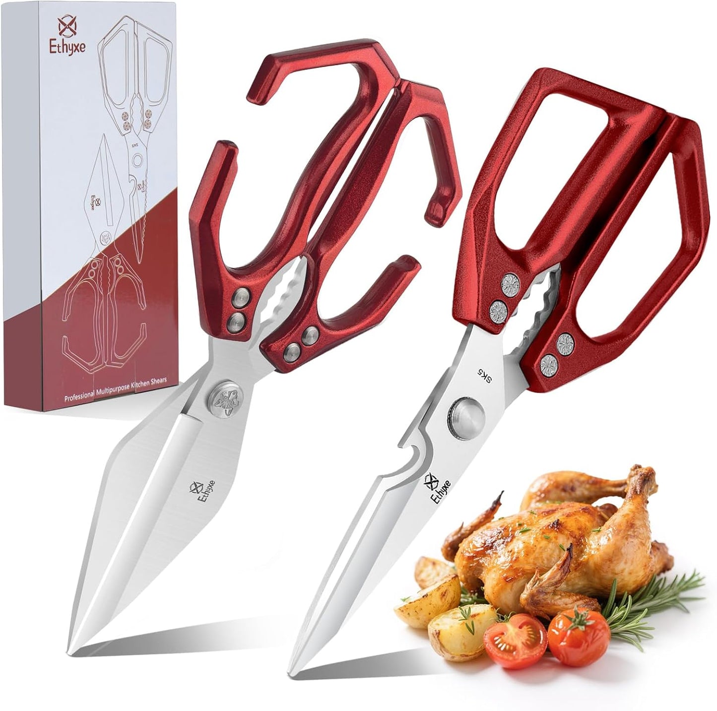 Kitchen Scissors Set - All Purpose Meat Cutting Shears | Heavy Duty Japanese Style, Dishwasher Safe, Sharp Food Scissors for Chicken Bones, Turkey, Fish & Vegetables