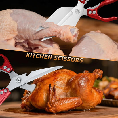 Kitchen Scissors Set - All Purpose Meat Cutting Shears | Heavy Duty Japanese Style, Dishwasher Safe, Sharp Food Scissors for Chicken Bones, Turkey, Fish & Vegetables