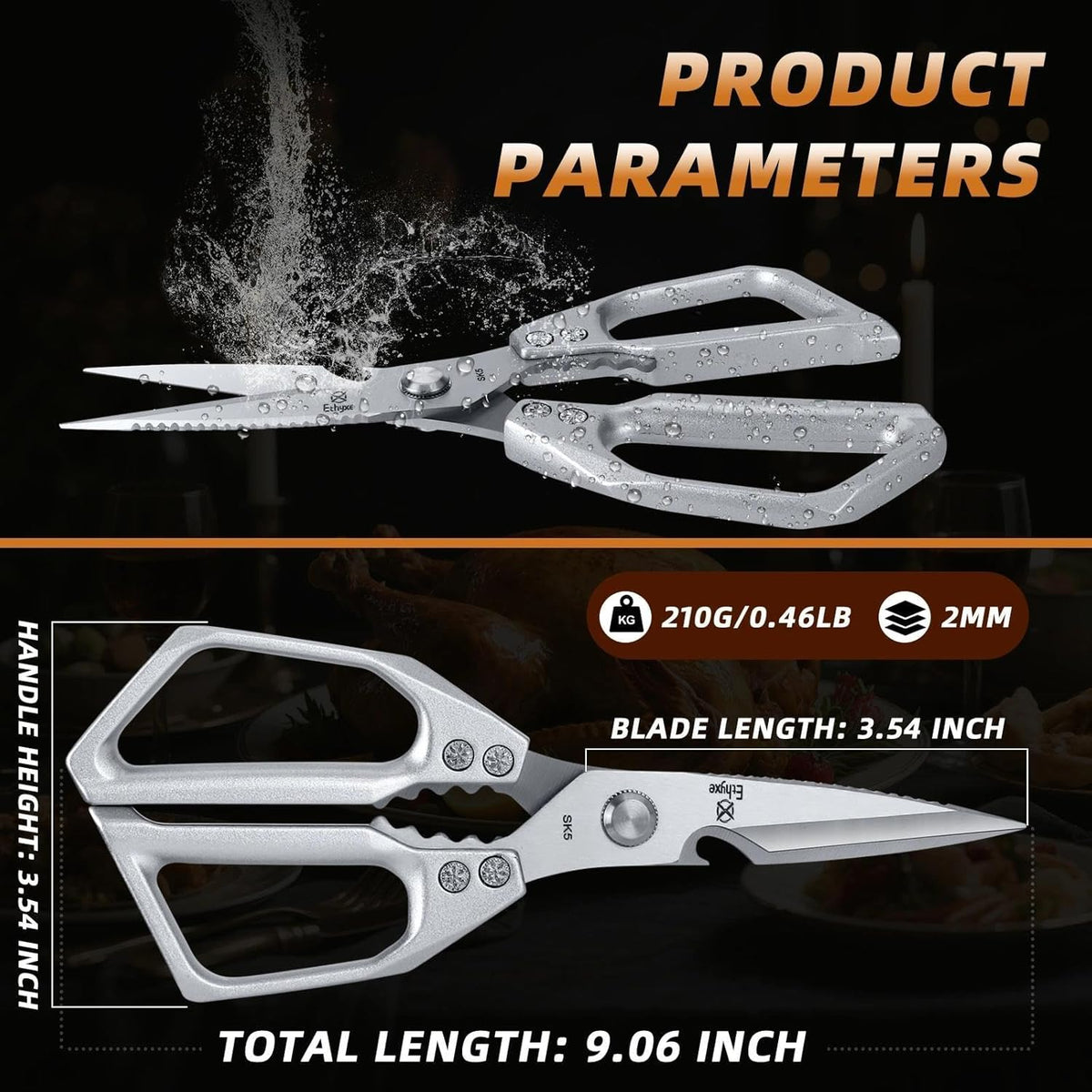 Kitchen Scissors Set - All Purpose Meat Cutting Shears | Heavy Duty Japanese Style, Dishwasher Safe, Sharp Food Scissors for Chicken Bones, Turkey, Fish & Vegetables
