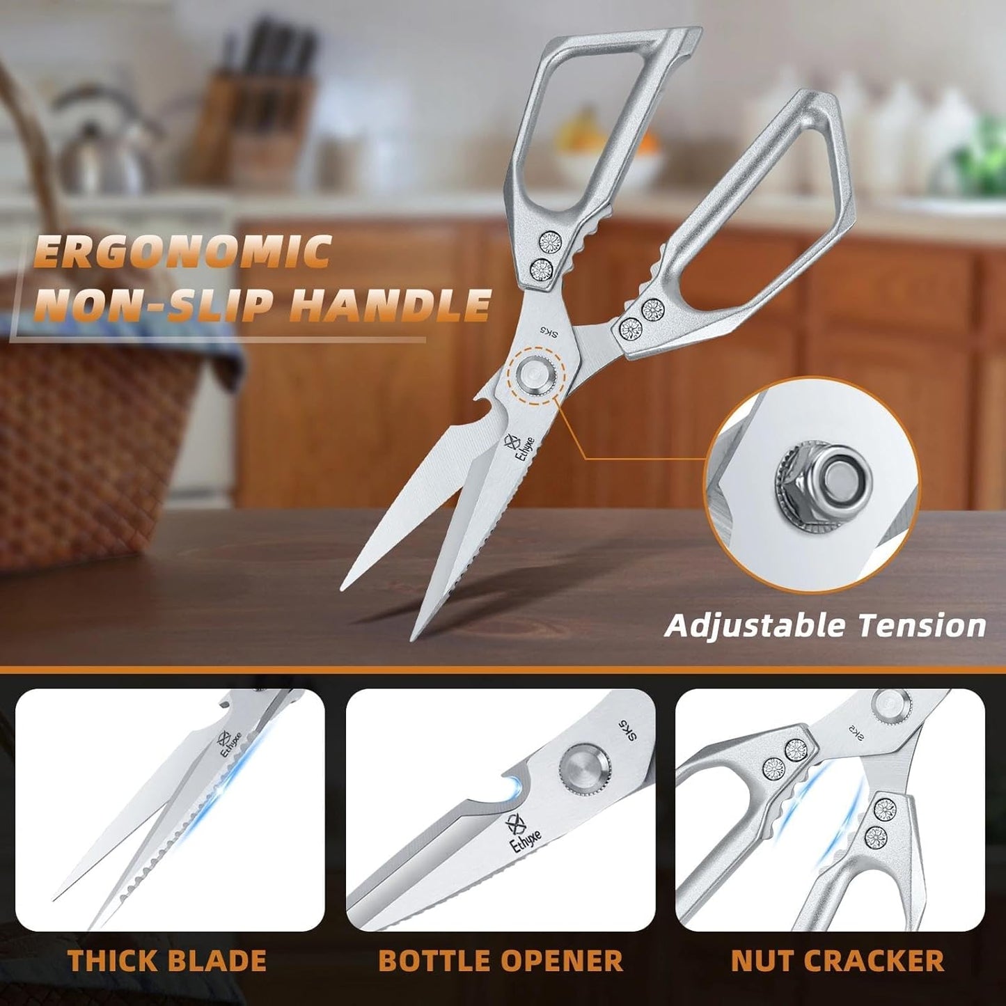 Kitchen Scissors Set - All Purpose Meat Cutting Shears | Heavy Duty Japanese Style, Dishwasher Safe, Sharp Food Scissors for Chicken Bones, Turkey, Fish & Vegetables