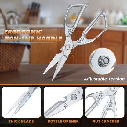 Kitchen Scissors Set - All Purpose Meat Cutting Shears | Heavy Duty Japanese Style, Dishwasher Safe, Sharp Food Scissors for Chicken Bones, Turkey, Fish & Vegetables
