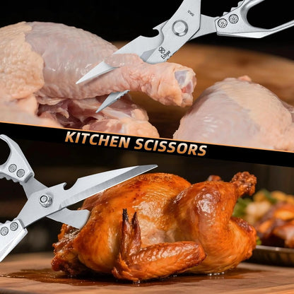 Kitchen Scissors Set - All Purpose Meat Cutting Shears | Heavy Duty Japanese Style, Dishwasher Safe, Sharp Food Scissors for Chicken Bones, Turkey, Fish & Vegetables