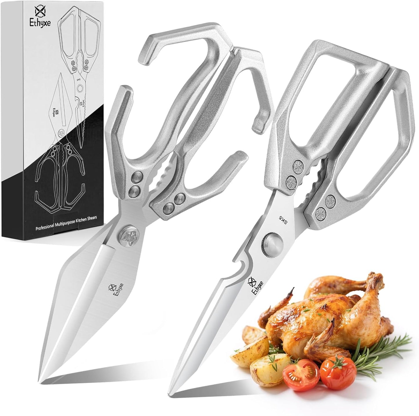 Kitchen Scissors Set - All Purpose Meat Cutting Shears | Heavy Duty Japanese Style, Dishwasher Safe, Sharp Food Scissors for Chicken Bones, Turkey, Fish & Vegetables