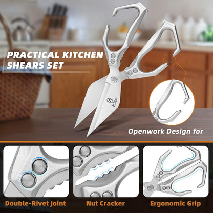 Kitchen Scissors Set - All Purpose Meat Cutting Shears | Heavy Duty Japanese Style, Dishwasher Safe, Sharp Food Scissors for Chicken Bones, Turkey, Fish & Vegetables