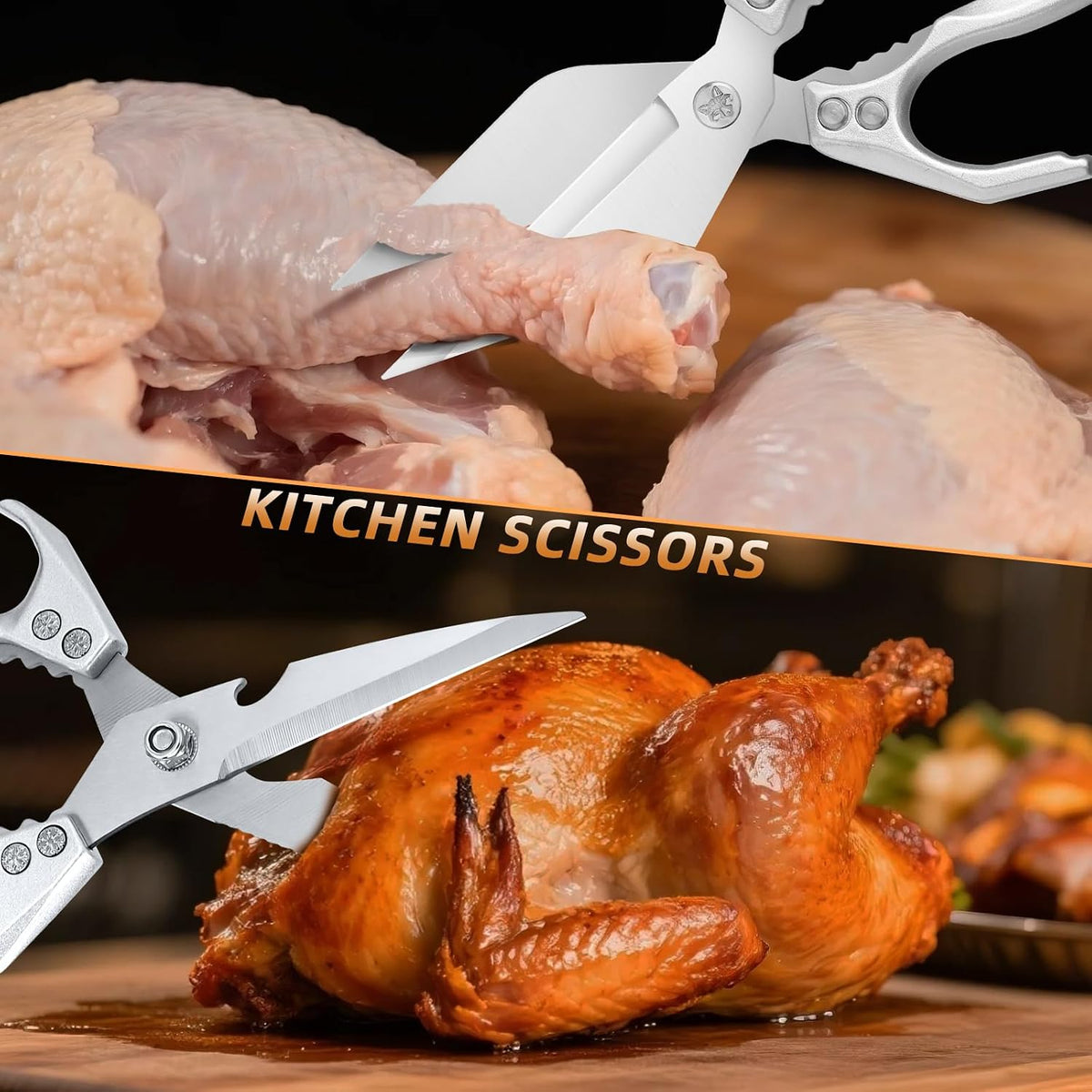 Kitchen Scissors Set - All Purpose Meat Cutting Shears | Heavy Duty Japanese Style, Dishwasher Safe, Sharp Food Scissors for Chicken Bones, Turkey, Fish & Vegetables
