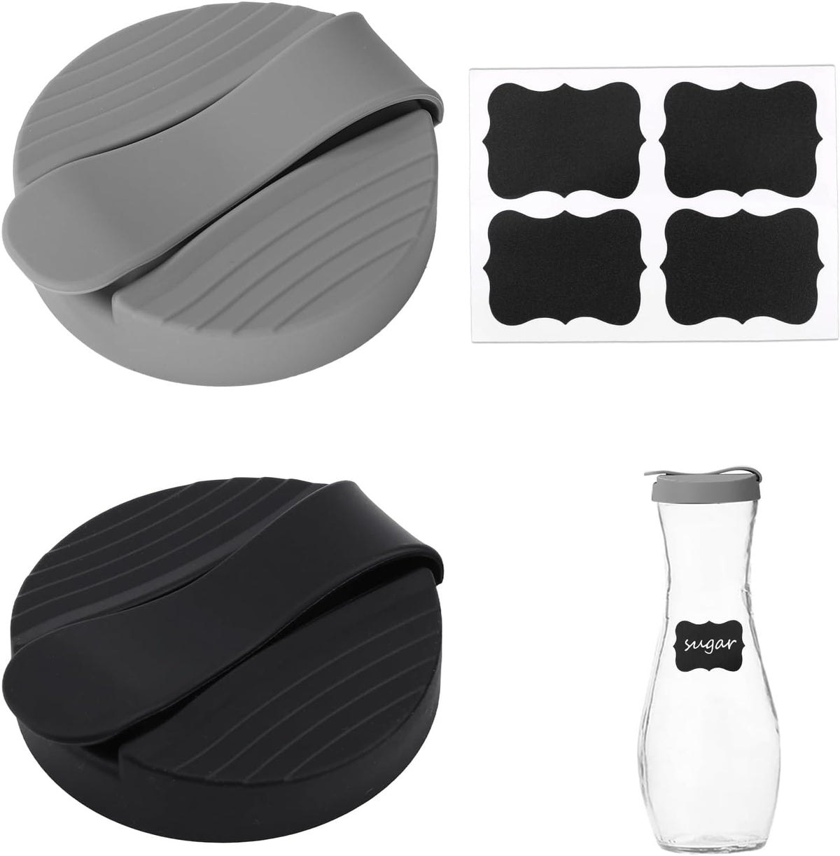 2pcs Salad Dressing Bottle Cap Compatible with Good Seasons, Leak-Proof Airtight BPA-Free Silicone Salad Dressing Cruet Top Replacement Tight Fit & Closeable Cap(Grey, Black)