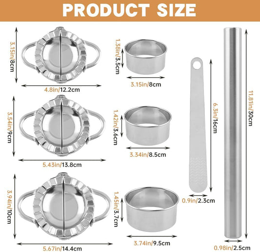 8Pcs Dumpling Maker Set, 3.15/3.54/3.94 Inch Empanada Maker Press