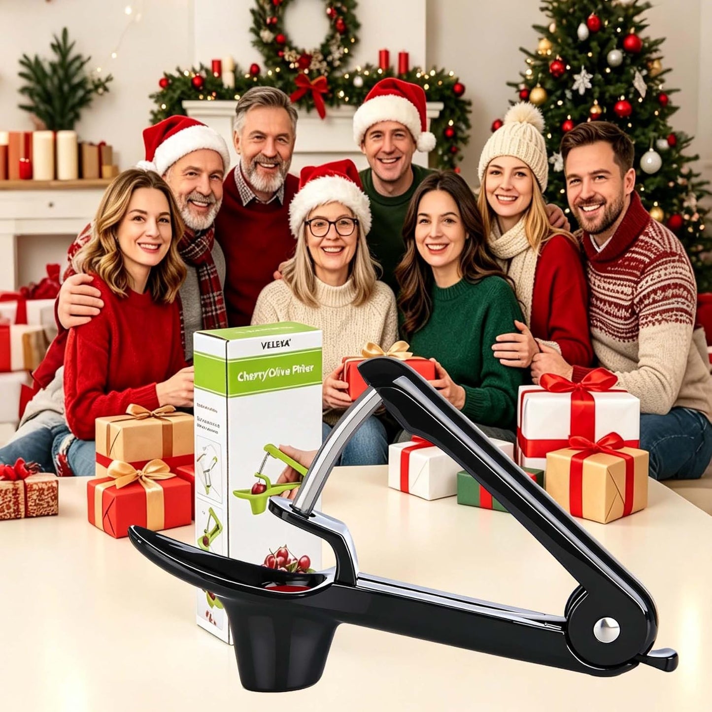 Cherry Pitter, Heavy-Duty Stainless Steel Olive and Cherry Pitters Corer Tool with Space-Saving Lock Design, Multi-Function Cherries Stoner Seed Remover Tool for Making Cherry Jam (Black)