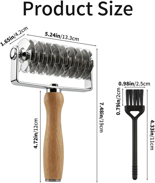 Grid Roller Cutter for Pastry, 304 Stainless Steel Blade with Ergonomic Wooden Handle, Includes Cleaning Brush, Pastry Tool for Pie, Wellington, Pizza & More(COLOR:Silver)