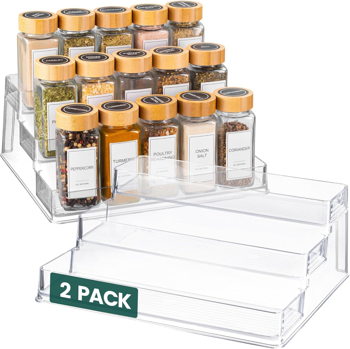Clear Acrylic 3-Tier Spice Rack, Cabinet Pantry Organizer | Clear Acrylic Spice Rack Organizer, 3 Tiers, Deep Shelf, for Cabinet Pantry Countertop, Seasoning Condiment Storage
