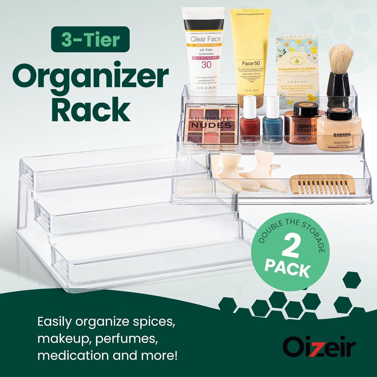 Clear Acrylic 3-Tier Spice Rack, Cabinet Pantry Organizer | Clear Acrylic Spice Rack Organizer, 3 Tiers, Deep Shelf, for Cabinet Pantry Countertop, Seasoning Condiment Storage