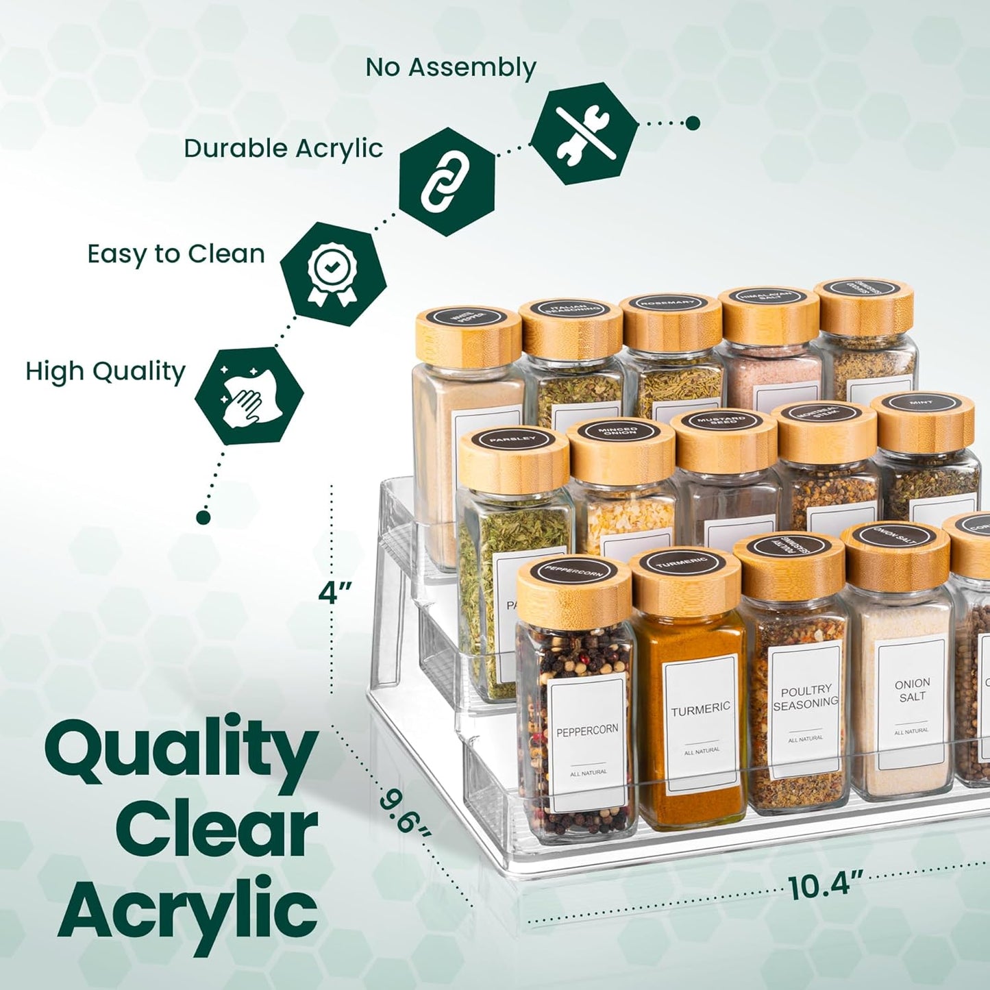 Clear Acrylic 3-Tier Spice Rack, Cabinet Pantry Organizer | Clear Acrylic Spice Rack Organizer, 3 Tiers, Deep Shelf, for Cabinet Pantry Countertop, Seasoning Condiment Storage