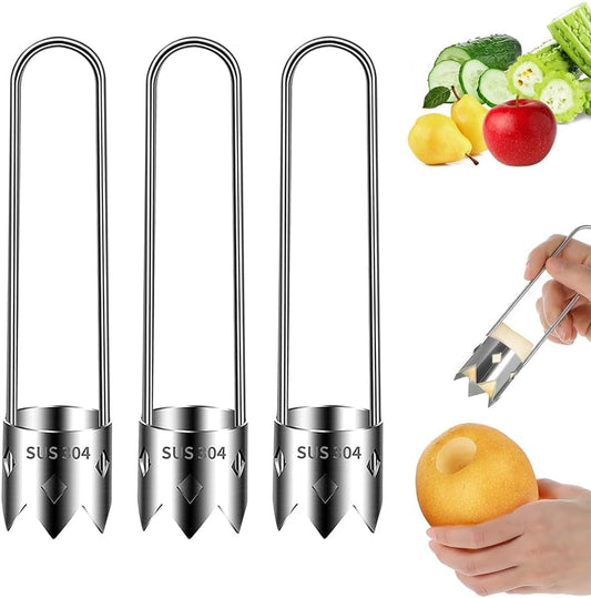 Fruit and Vegetable Corer Tool, Red Bell Pepper Seed Corer (3pcs) | Stainless Steel Universal Core Remover Tool for Pineapple Apple Pear Pepper Tomato, Easy Kitchen Gadget