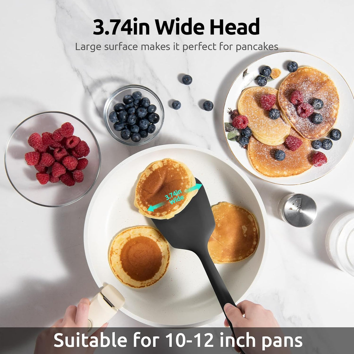 Silicone Turner Spatula Set of 2, 13.6" Long/3.7" Wide, Black