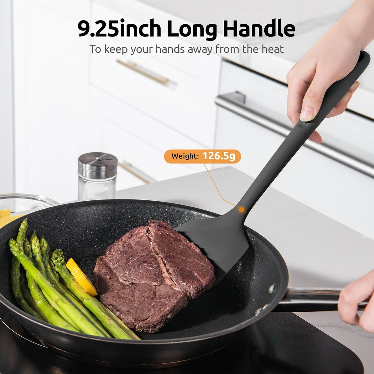 Silicone Turner Spatula Set of 2, 13.6" Long/3.7" Wide, Black