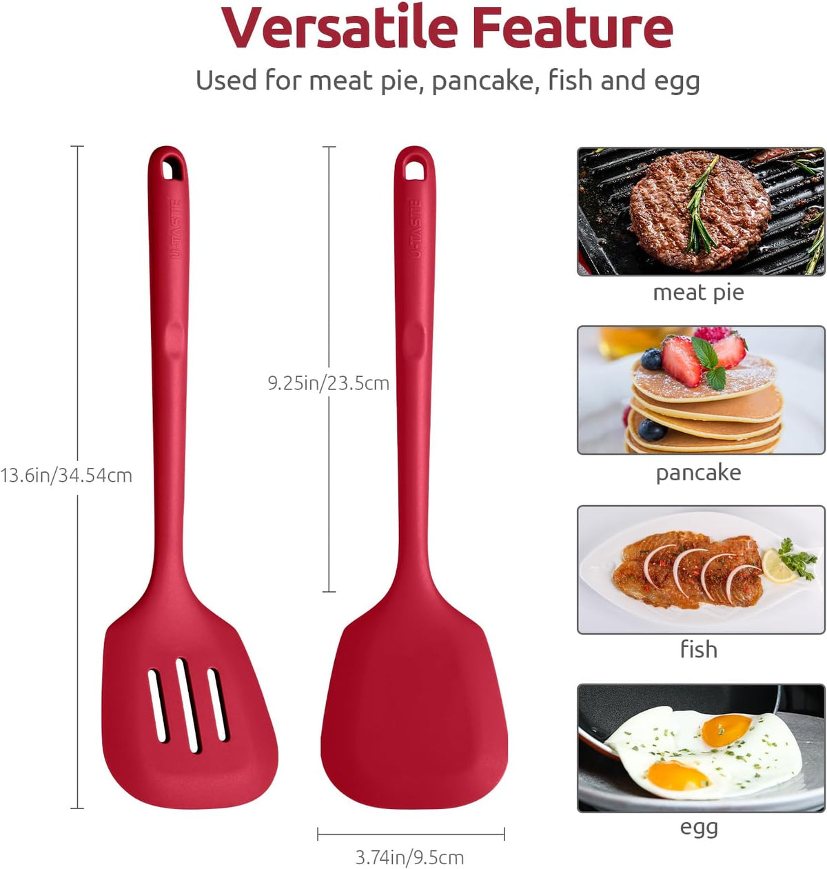 Silicone Turner Spatula Set of 2, 13.6" Long/3.7" Wide, Black