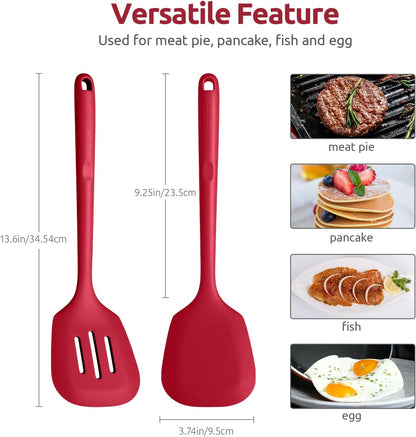 Silicone Turner Spatula Set of 2, 13.6" Long/3.7" Wide, Black